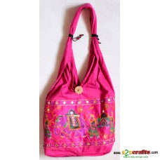 Jhola Bag,Embroidery  - Pink