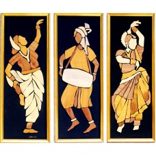 Dance, set of 3- Wooden Collage painting
